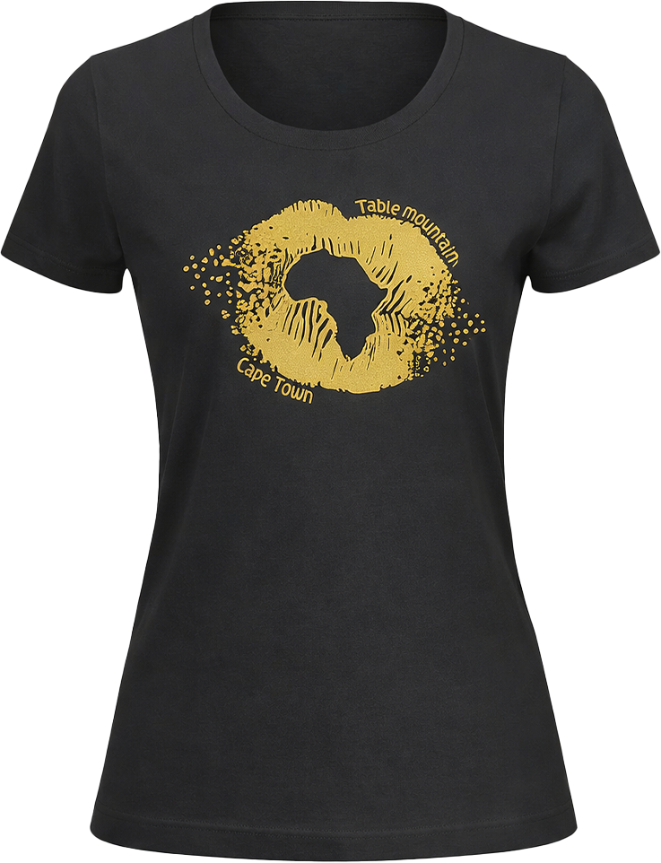 Kiss Africa Ladies Tee - Black/Gold Print