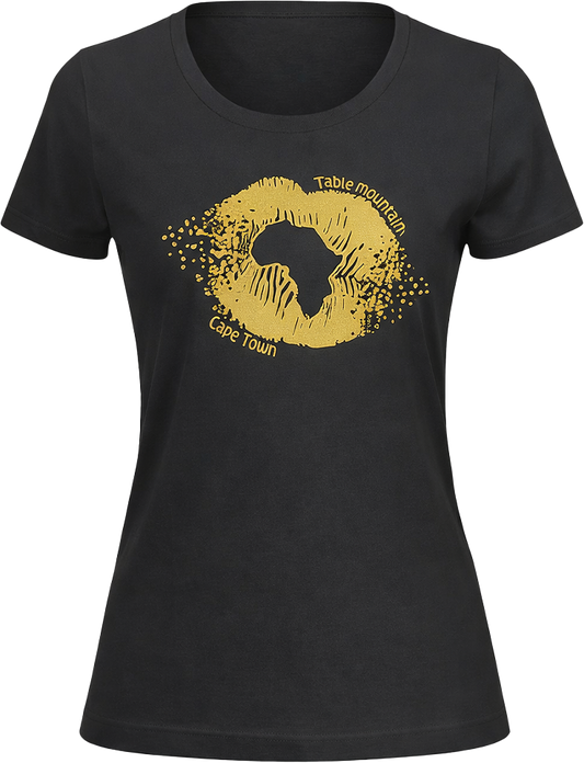 Kiss Africa Ladies Tee - Black/Gold Print