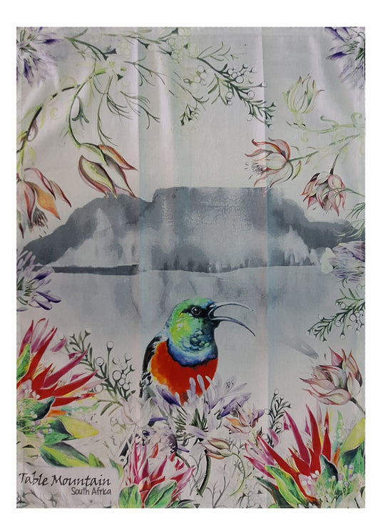 Table Mountain Tea Towel - Sunbird - Red