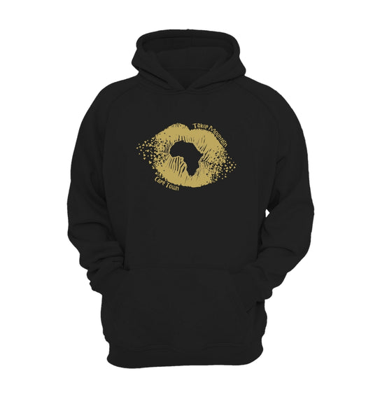 Kiss Africa Ladies Hoodie - Black/Gold print